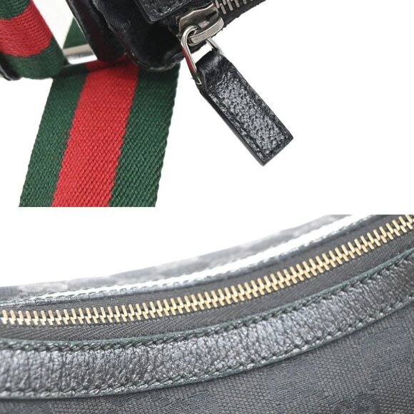 GUCCI Logo GG Pattern Sherry Shoulder Bag Canvas Leather Black Italy - Picture 11 of 16